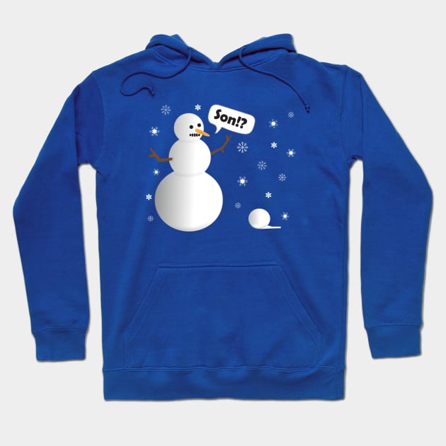 Funny Cartoon Father Snowman Mistakes a Snowball for His Son Hoodie by Pixel Impressions Co